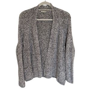 Eileen Fisher Brown and White Cotton Marled Open-Front Cardigan Large